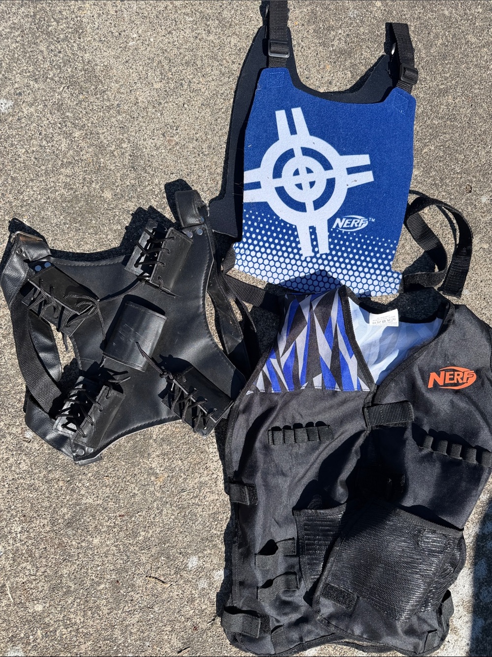 Nerf Black & Blue Vests Pack for kids. Lot of 3